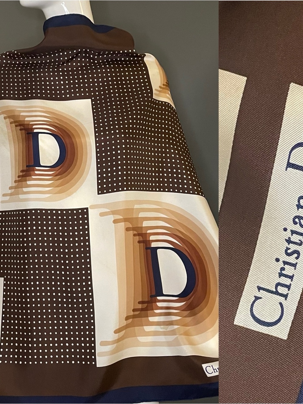Coveted Christian Dior Logo Print Silk Scarf 30 In Good Condition